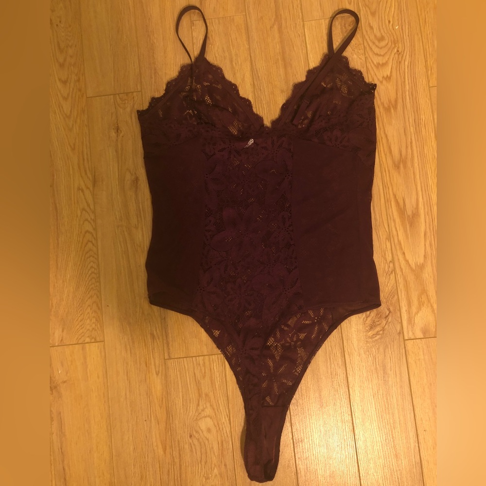 Parade Purple Floral Mesh Thong Unlined Sheer Intimate Bodysuit